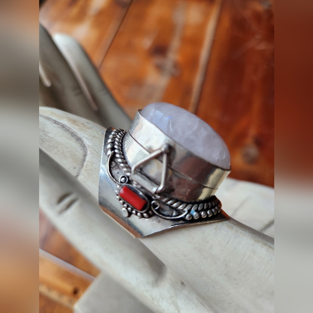 New Boutique Item! Rose Quartz and Coral Gemstone "Poison" Ring